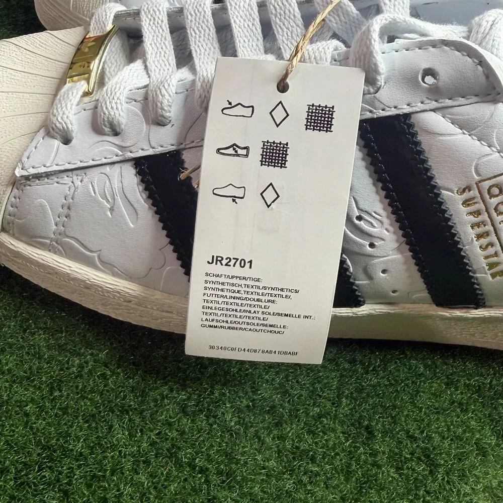 Sz 7 Adidas Originals x BAPE Superstar FTWWHT/CBLACK/OWHITE JR2701
